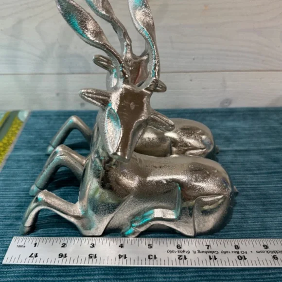 Vintage Silver Metal Gazelle Large Figurines Home Decor Christmas Decor
